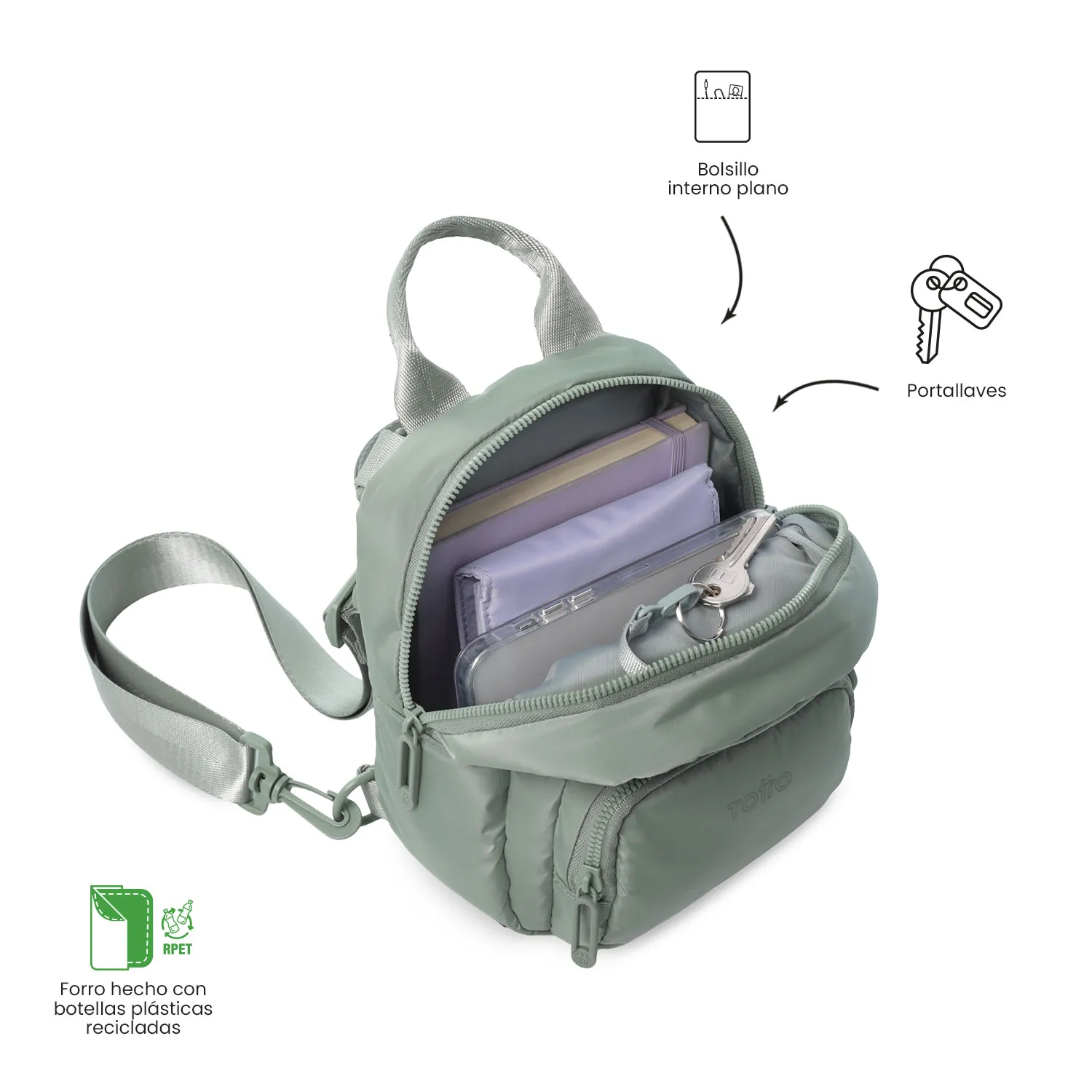 BOLSO MORRAL TOTTO YUEN 2.0 3 EN 1 - VERDE - Imagen 5