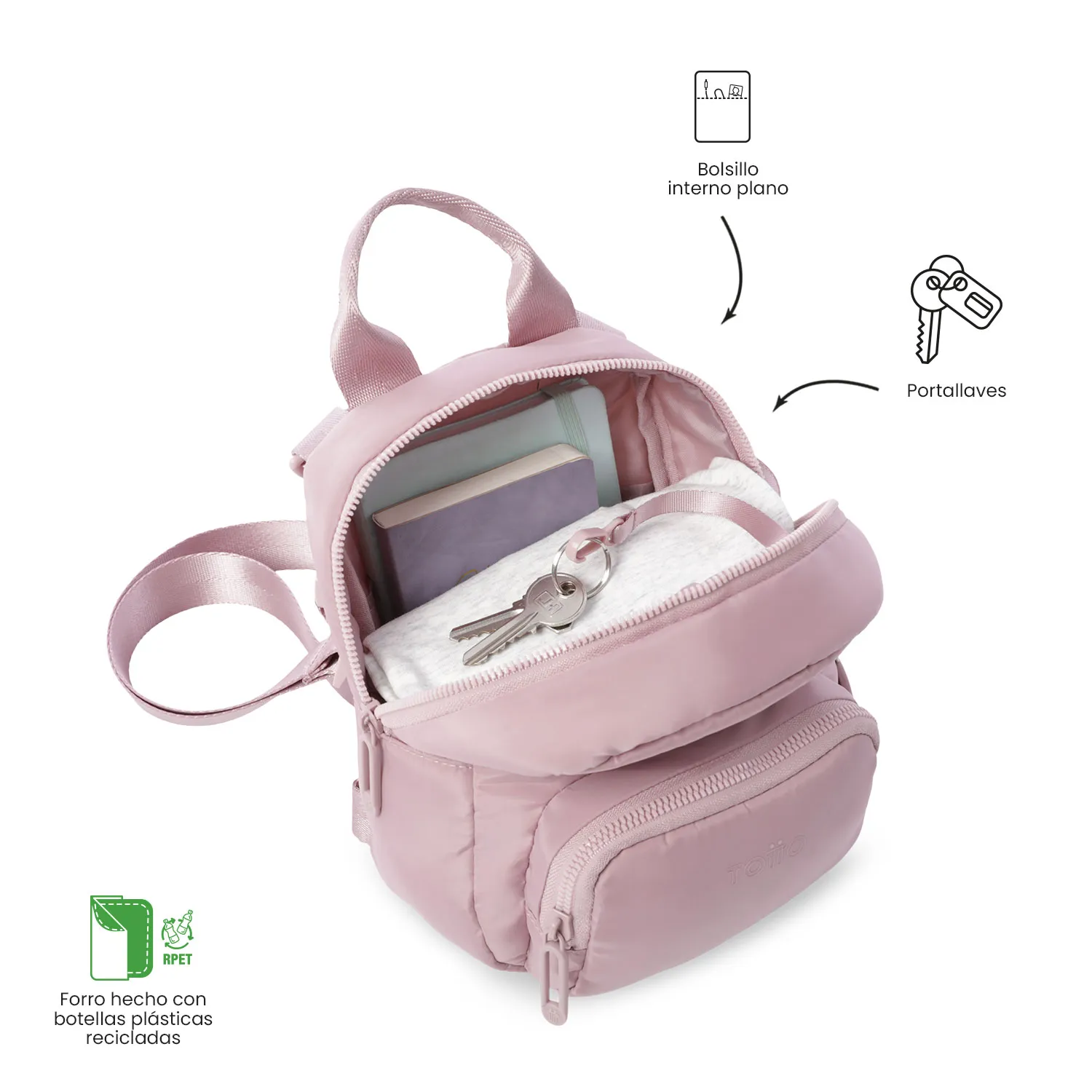 BOLSO MORRAL TOTTO YUEN 2.0 3 EN 1 - ROSADO - Imagen 4