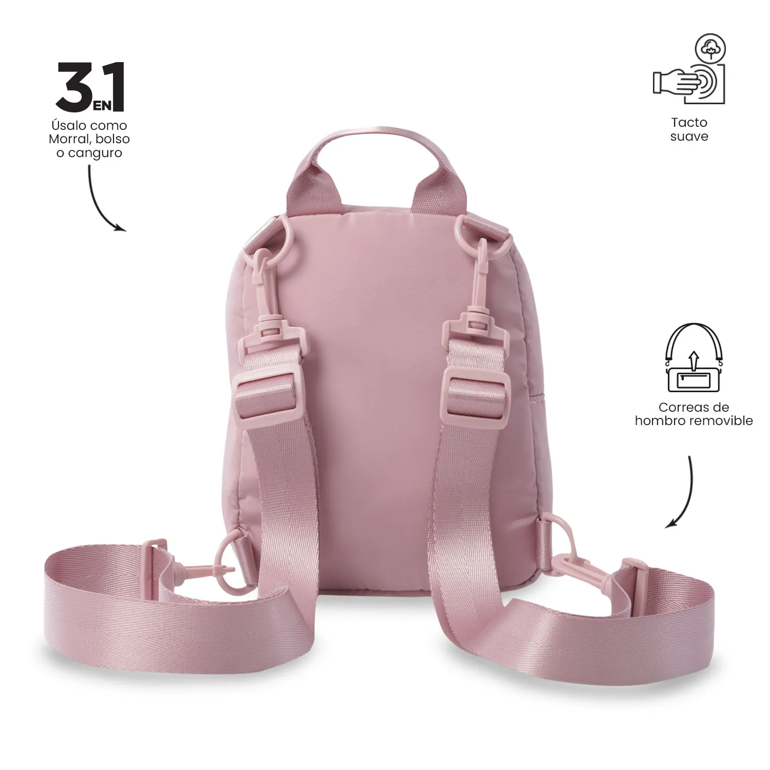 BOLSO MORRAL TOTTO YUEN 2.0 3 EN 1 - ROSADO - Imagen 5