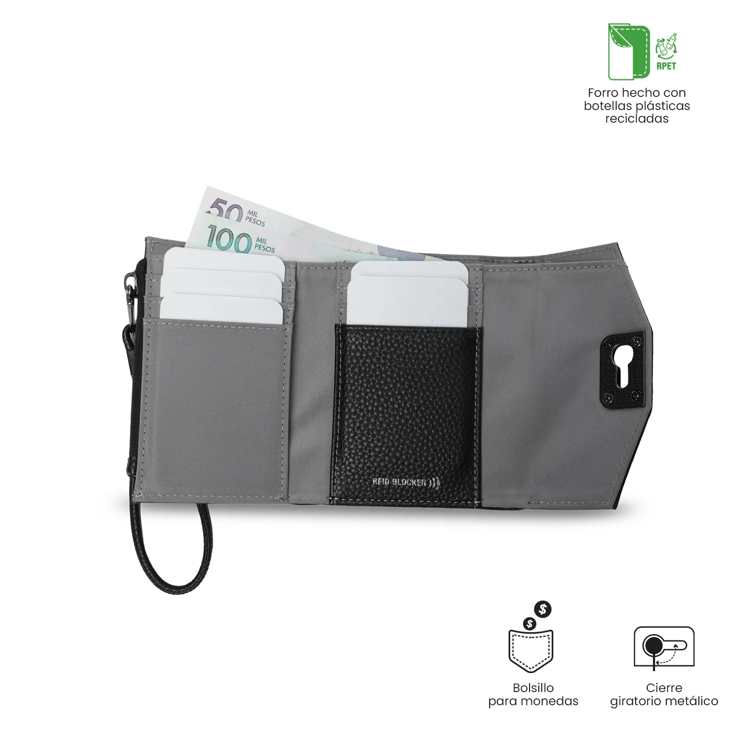 BILLETERA TOTTO SMOOTH PEQUEÑA - NEGRO - Imagen 4