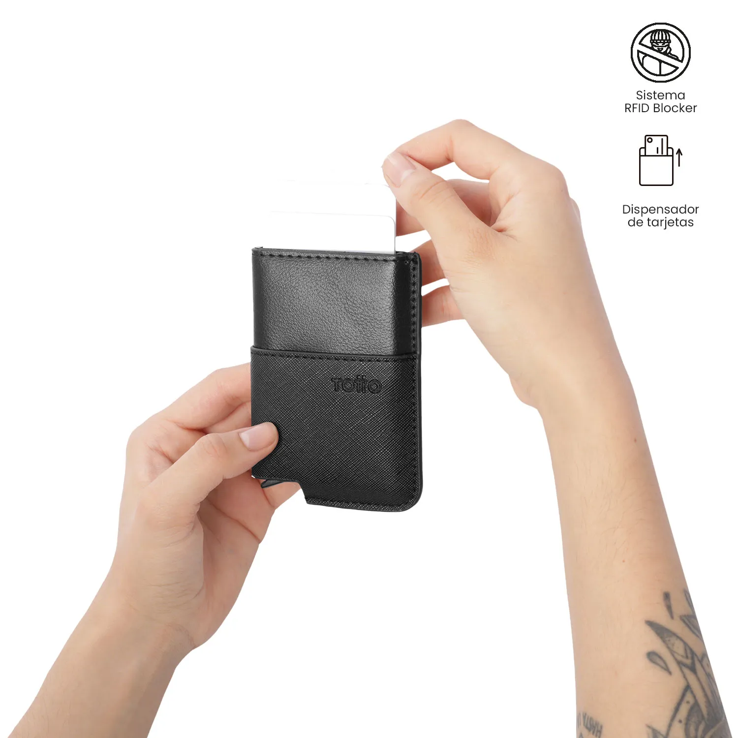 PORTADOCUMENTOS TOTTO SAFFIANO RFID BLOCKER - NEGRO - Imagen 3