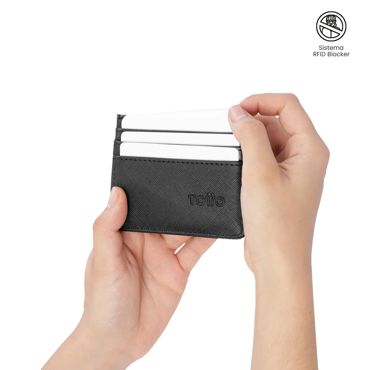 PORTADOCUMENTOS TOTTO SAFFIANO 2 RFID BLOCKER - NEGRO - Imagen 3